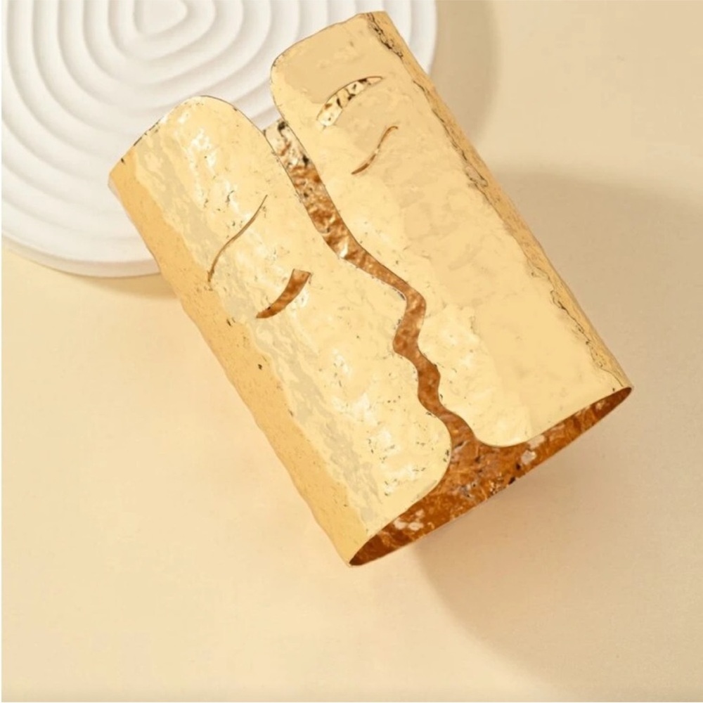 Nocturne Gold Sculpted Face 
Cuff Bracelet - Picture 3 of 4